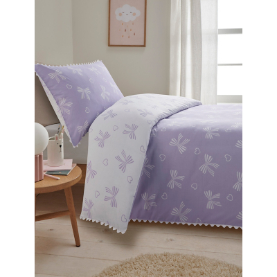 Lilac Ric-Rac Trim Bow Ties Reversible Duvet Set