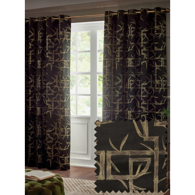 Paoletti Black Bamboo Lined Jacquard Eyelet Curtains