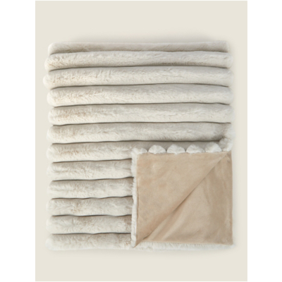 Natural Ribbed Faux Fur Throw - 120cm x 150cm