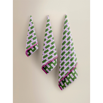 Green & Lilac Basket Weave Cotton Towel Range