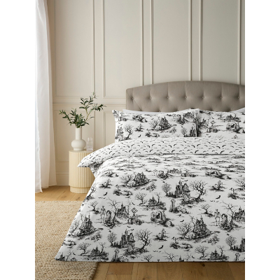 Black & White Graveyard Toile Soft & Cosy Duvet Set