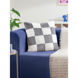 Heya Home Cozee Check Blue Faux Fur Cushion