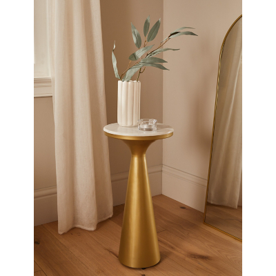 Gold-Tone Metal Side Table With Marble Top