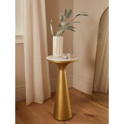 Gold-Tone Metal Side Table With Marble Top