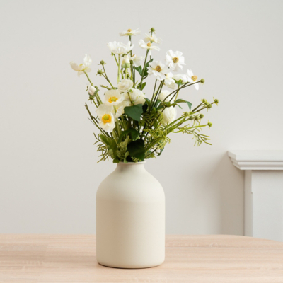 Scottish Everlastings 45cm White Artificial Poppy, Rose and Cosmo Bouquet