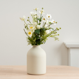Scottish Everlastings 45cm White Artificial Poppy, Rose and Cosmo Bouquet