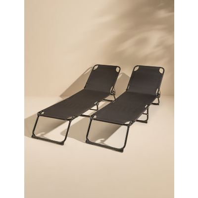 Black Folding Sunlounger - Set of 2