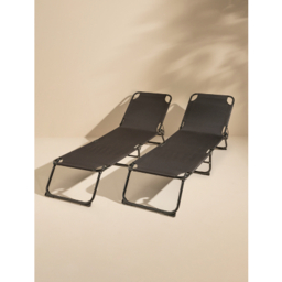 Black Folding Sunlounger - Set of 2