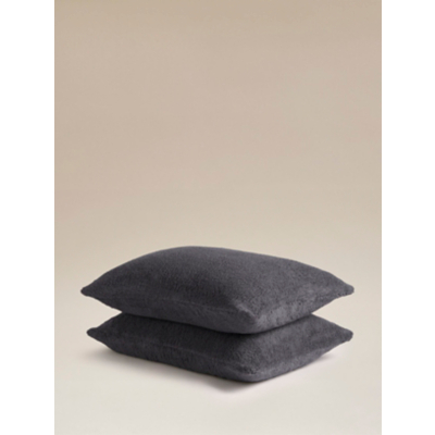 Dark Grey Plain Teddy Pillowcase Pair