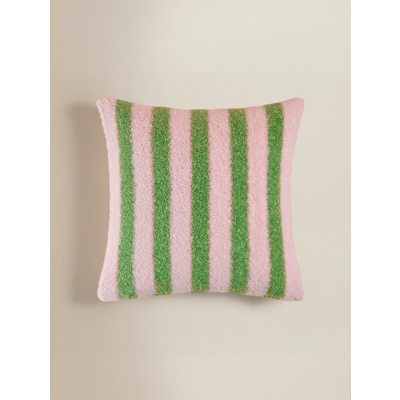 Pink & Green Striped Borg Cushion