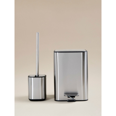Silver Pedal Bin & Toilet Brush Set