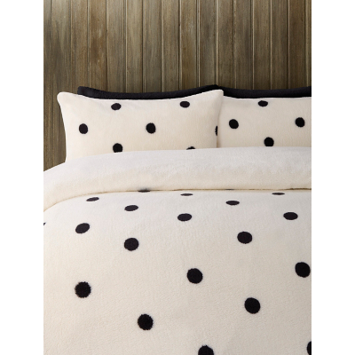 Cream & Black Monochrome Spot Print Teddy Duvet Set