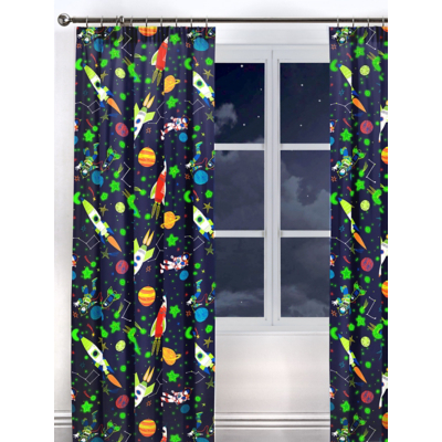 Bedlam Supersonic Glow in the Dark Blue Kids Bedroom Curtains
