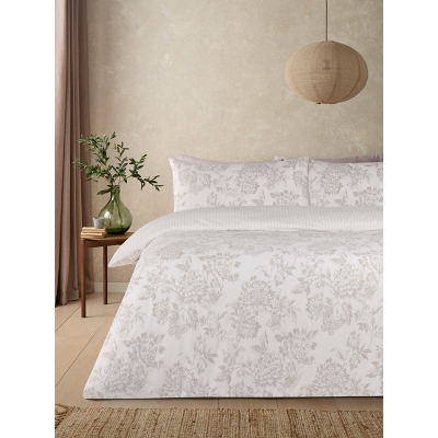 White and Cream Floral Birds Brushed Cotton Reversible Duvet Set