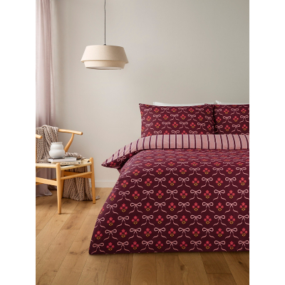 Dark Red Ribbon Floral Duvet Set