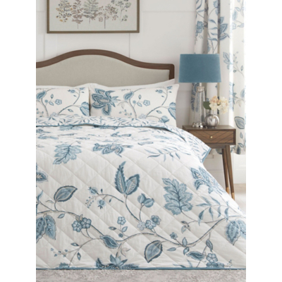 D&D Samira Floral Teal Quilted Bedspread - 200cm x 230cm