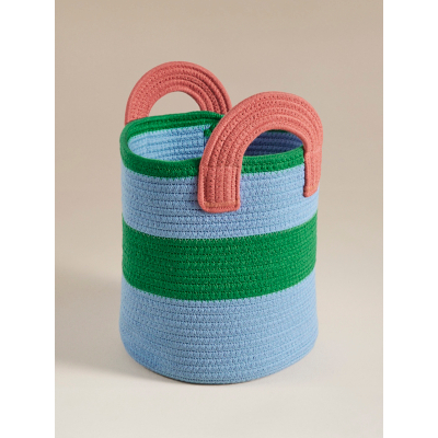 Blue & Green Striped Woven Storage Basket