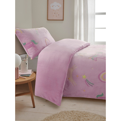 Pink Cosy Unicorn Teddy Glow In The Dark Single Duvet Set
