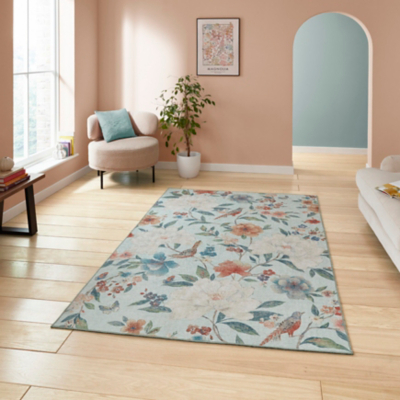 Catherine Lansfield Blue Pipa Floral Rug
