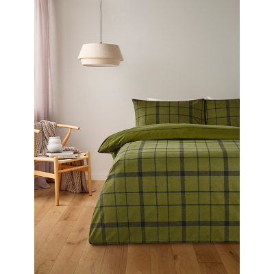 Green Snug Check Brushed Cotton Reversible Duvet Set