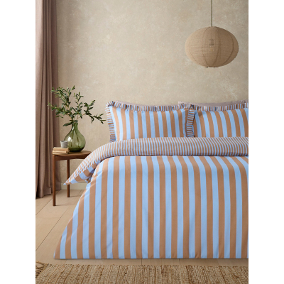 Mocha & Blue Box Pleat Striped Duvet Set