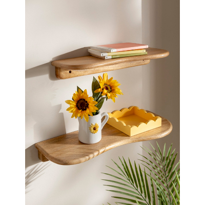 Natural Wooden Shelves - Set of 2