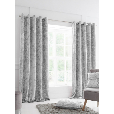 Catherine Lansfield Silver Crushed Velvet Eyelet Curtains