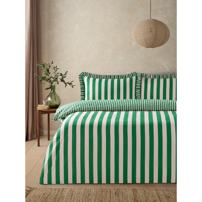 Pink & Green Box Pleat Striped Duvet Set