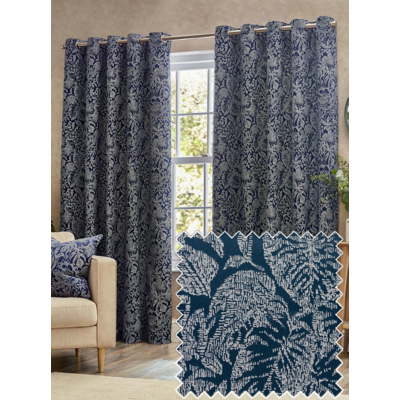 Wylder Nature Midnight Blue Bali Botanical Jacquard Eyelet Curtains