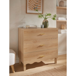 Dark Wood Wooden Scalloped 3 Chest Drawers