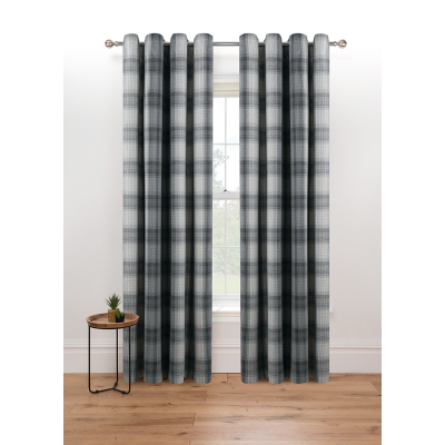 Grey Woven Check Eyelet Curtains
