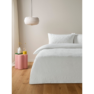 White Embroidered Hearts & Bows Microfibre Duvet Set