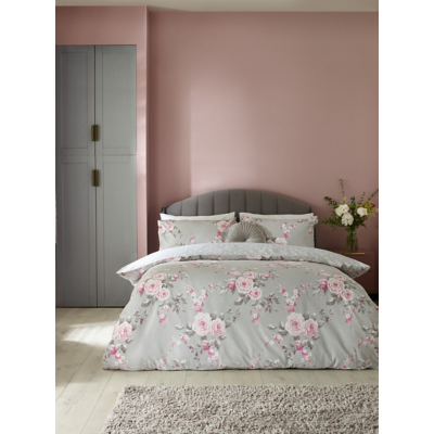 Catherine Lansfield Grey Canterbury Floral Duvet Set