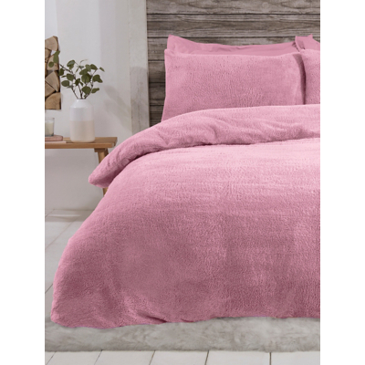 Sleepdown Teddy Fleece Duvet Set In Mauve