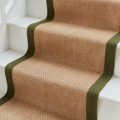Think Rugs Portland Jute Green Border Stair Runner
