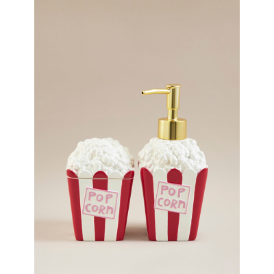 Red & White Popcorn Soap Dispenser & Lidded Pot - Set of 2