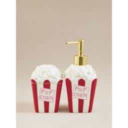 Red & White Popcorn Soap Dispenser & Lidded Pot - Set of 2