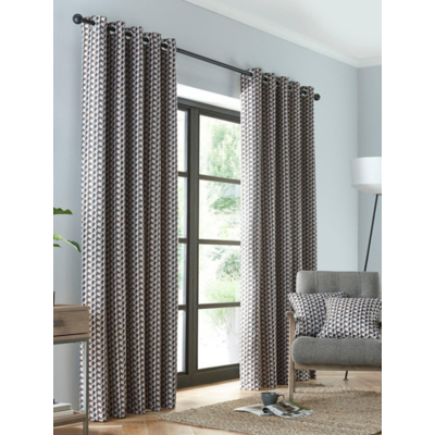 Fusion Prado Jacquard Pair of Eyelet Curtains in Grey/Terracotta