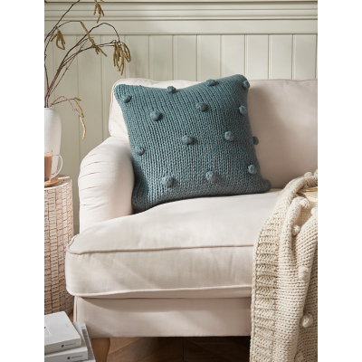 Stacey Solomon Sage Green Pom Pom Knit Cushion by George at ASDA
