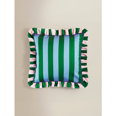 Blue Stripe Frill Trim Cushion