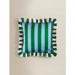 Blue Stripe Frill Trim Cushion