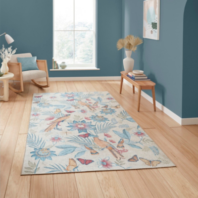 Catherine Lansfield Blue Tropical Birds Washable Rug