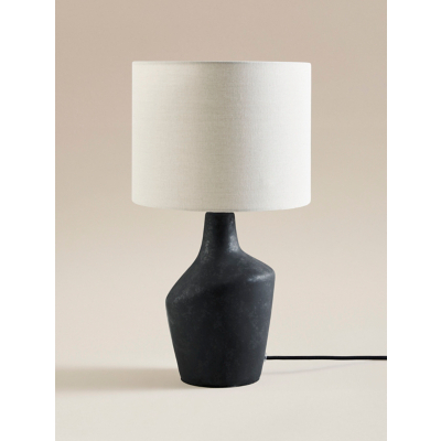 Black Asymmetric Table Lamp With Natural Shade