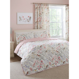 D&D Caraway Garden Birds Pink Quilted Bedspread - 200cm x 230cm
