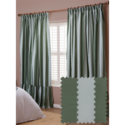 Wylder Green Birdie Stripe Lined Ruffle Pencil Pleat Curtains