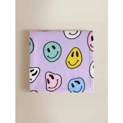 Lilac Smiley Face Fleece - 120cm x 150cm