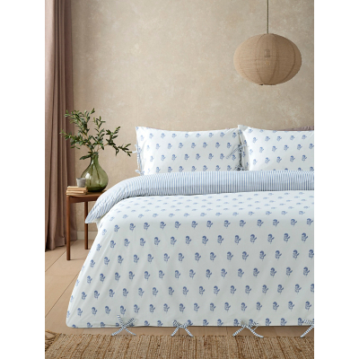 Fan Flower Block Print With Ties Reversible Duvet Set
