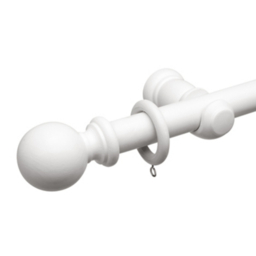 A-International White Wooden Curtain Pole with Plain Ball Finial