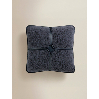 Navy Pleather Trim Boucle Grid Cushion