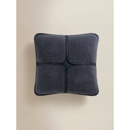 Navy Pleather Trim Boucle Grid Cushion